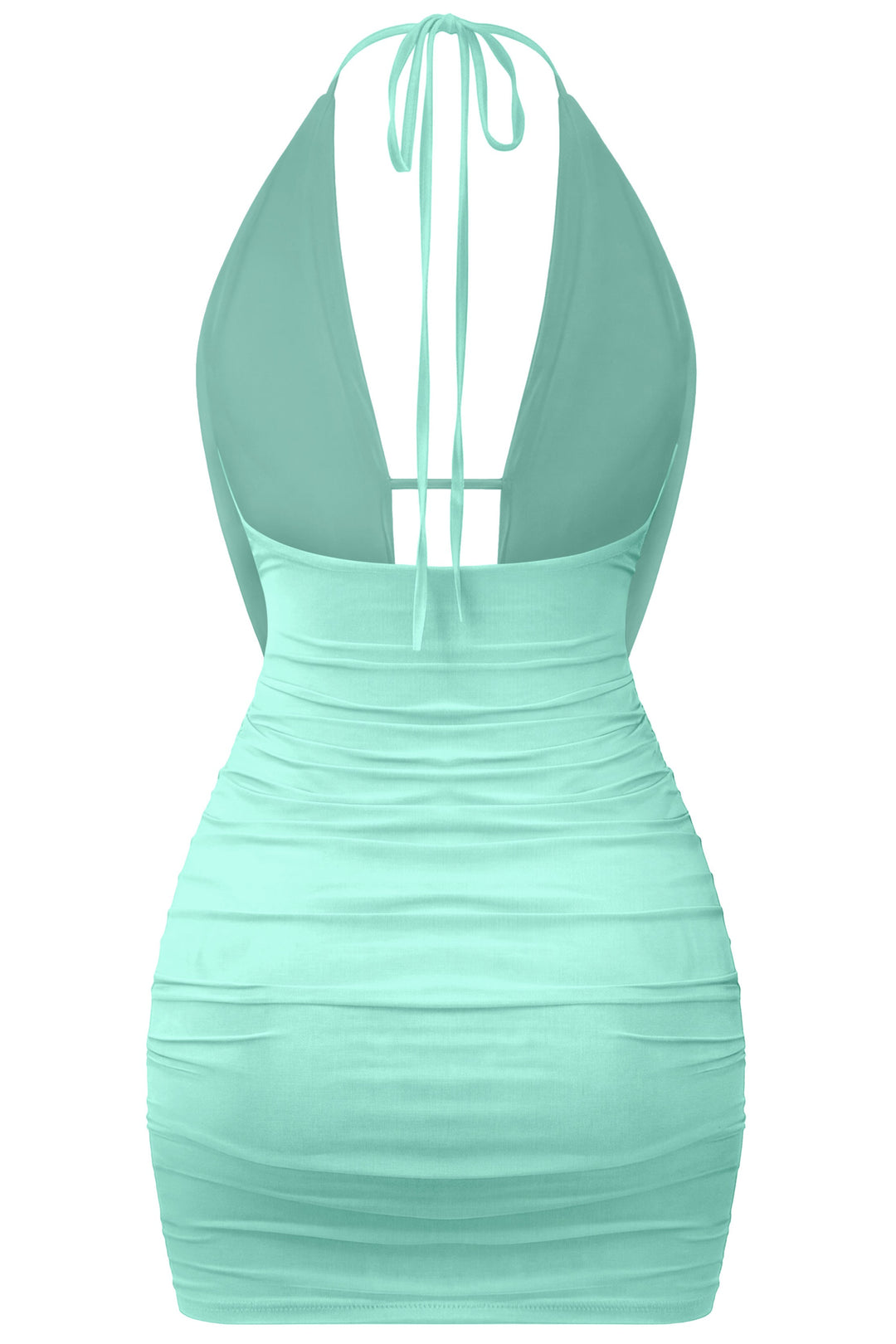 Sleeveless Halter Open Back Ruched Mini Dress