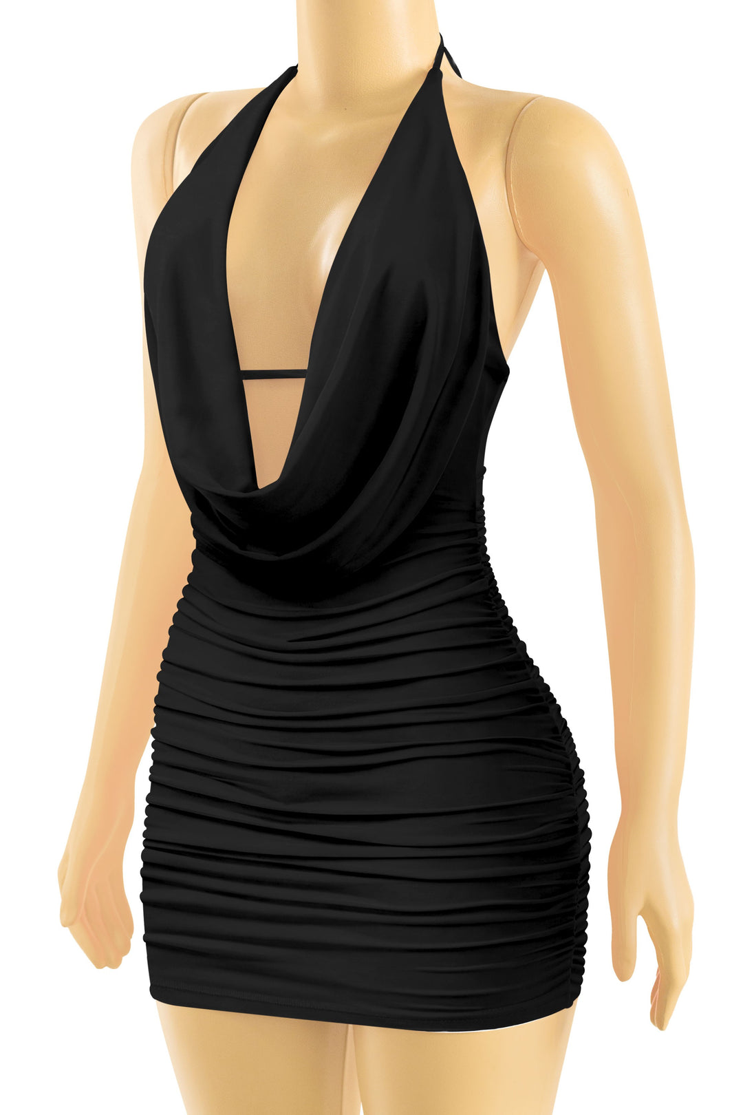 Sleeveless Halter Open Back Ruched Mini Dress