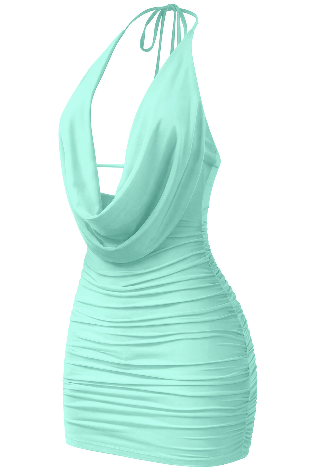 Sleeveless Halter Open Back Ruched Mini Dress
