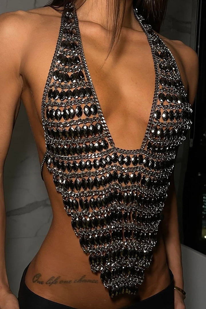 Sequin Halter Deep Plunge Bralette