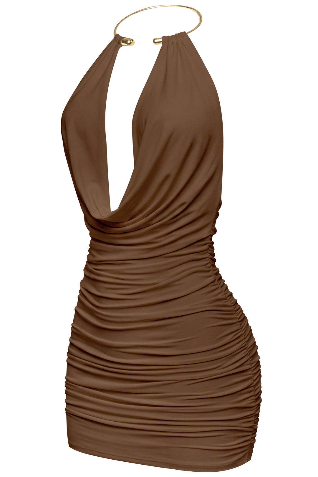 Sleeveless Gold Cuff Halter Mini Dress