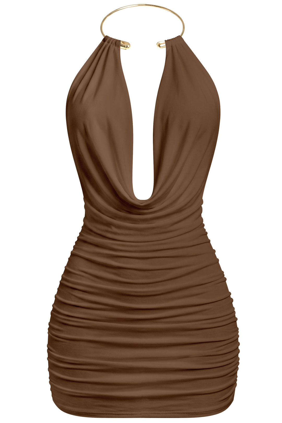 Sleeveless Gold Cuff Halter Mini Dress