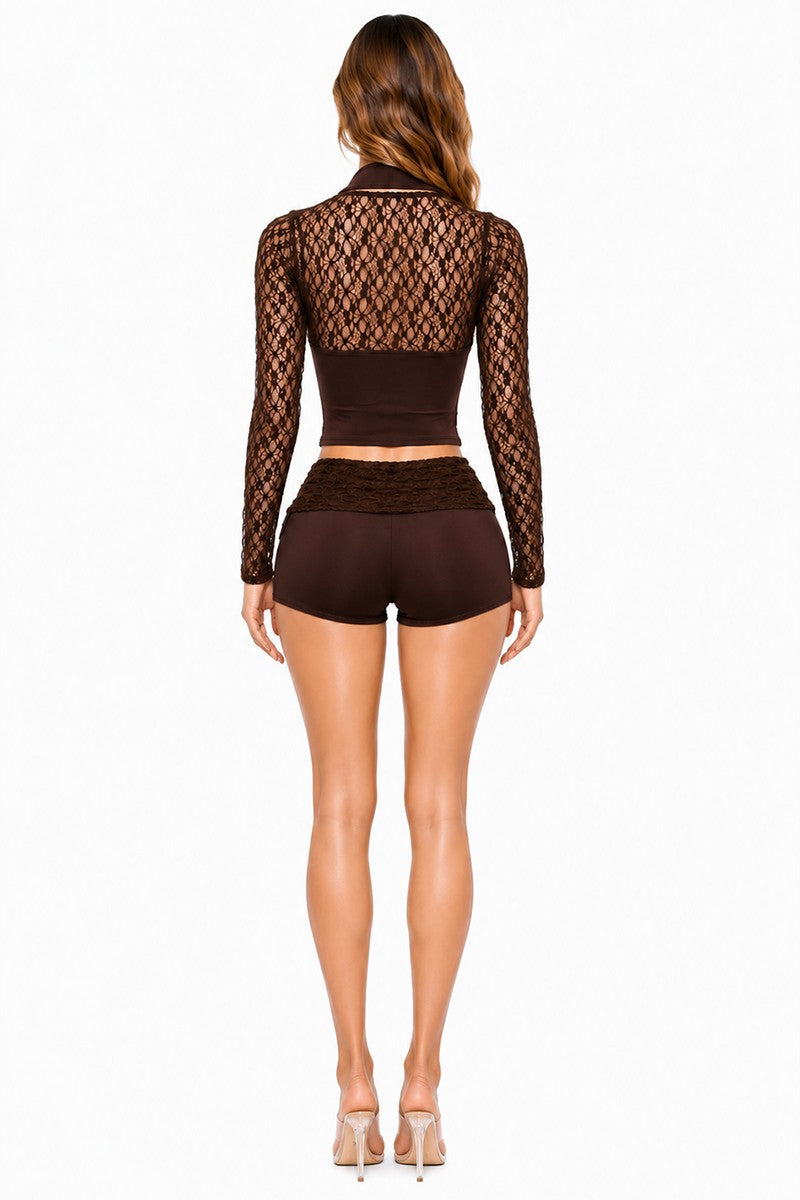 Halter Neck Lace Top and Shorts Set