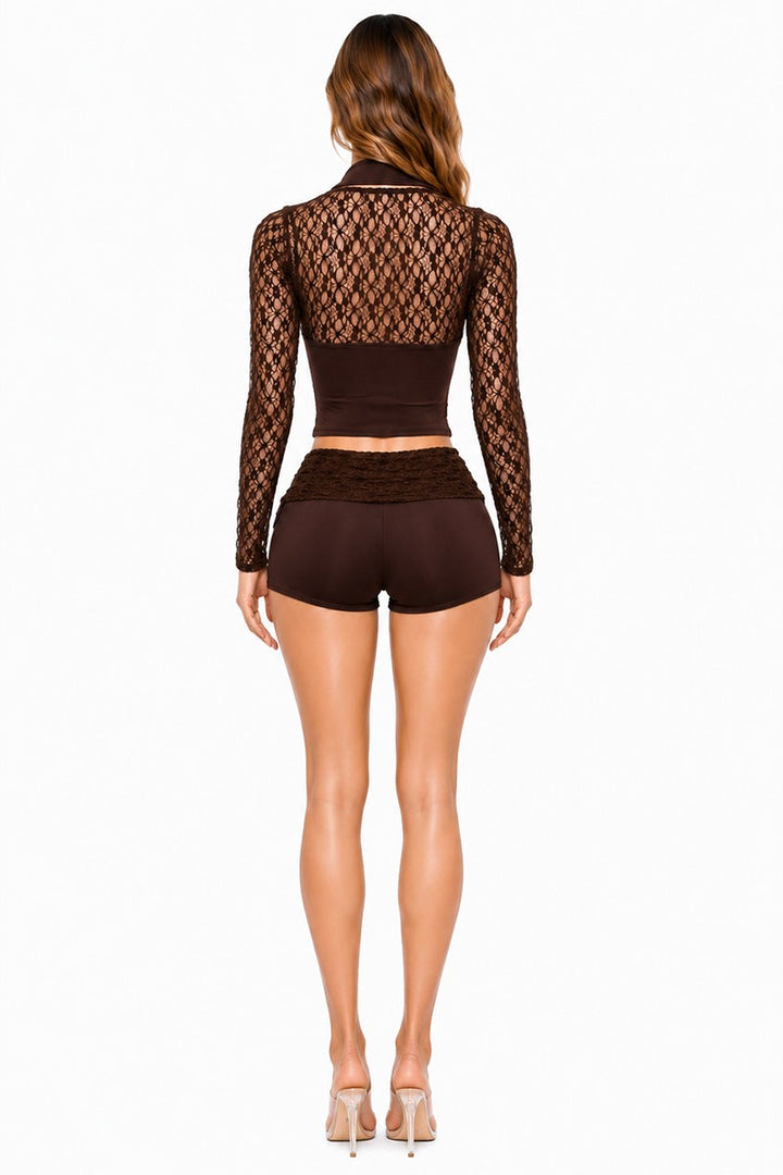 Halter Neck Lace Top and Shorts Set