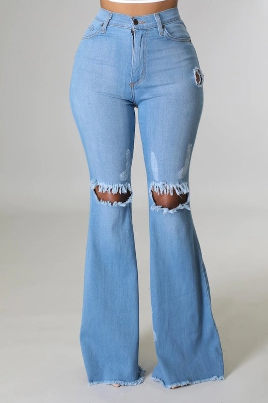 Knee Rip Flare Jean Medium Wash