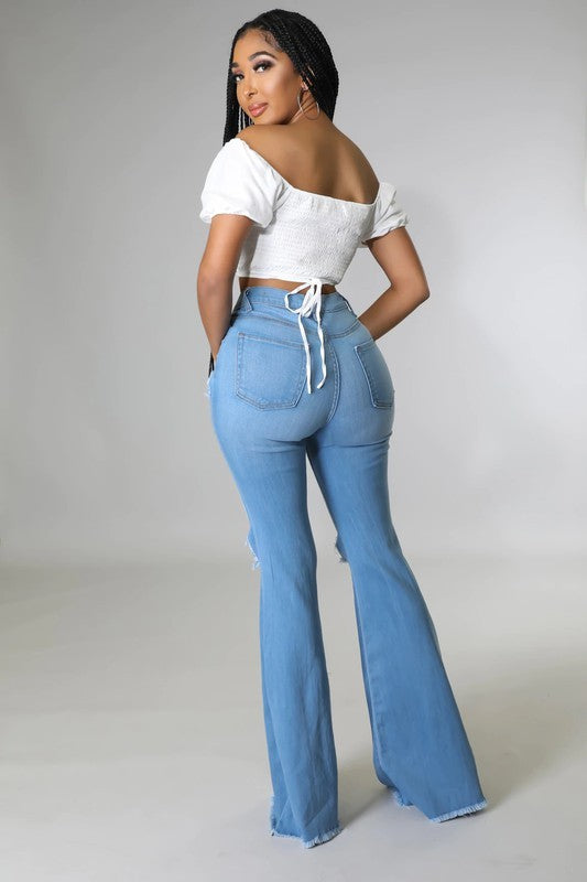 Knee Rip Flare Jean Medium Wash