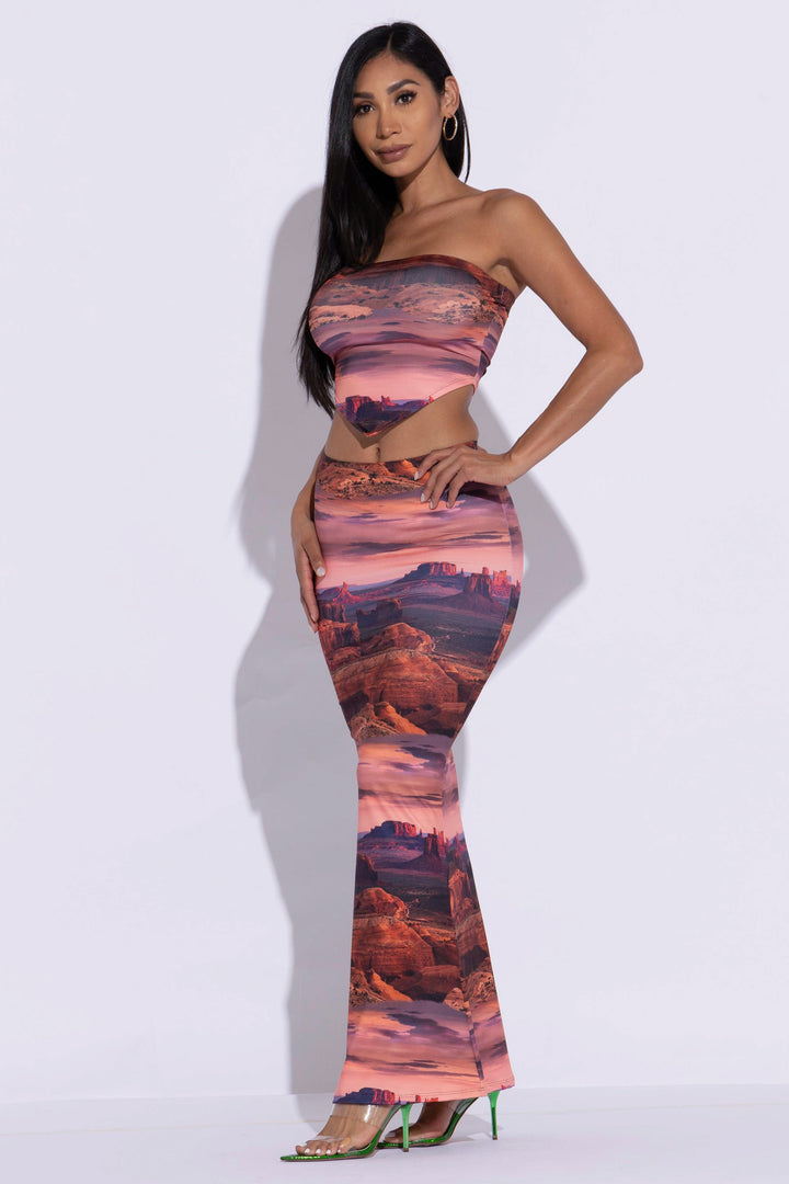 Printed Tube Top And Maxi Skirt