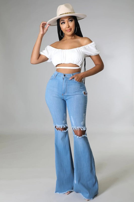 Knee Rip Flare Jean Medium Wash