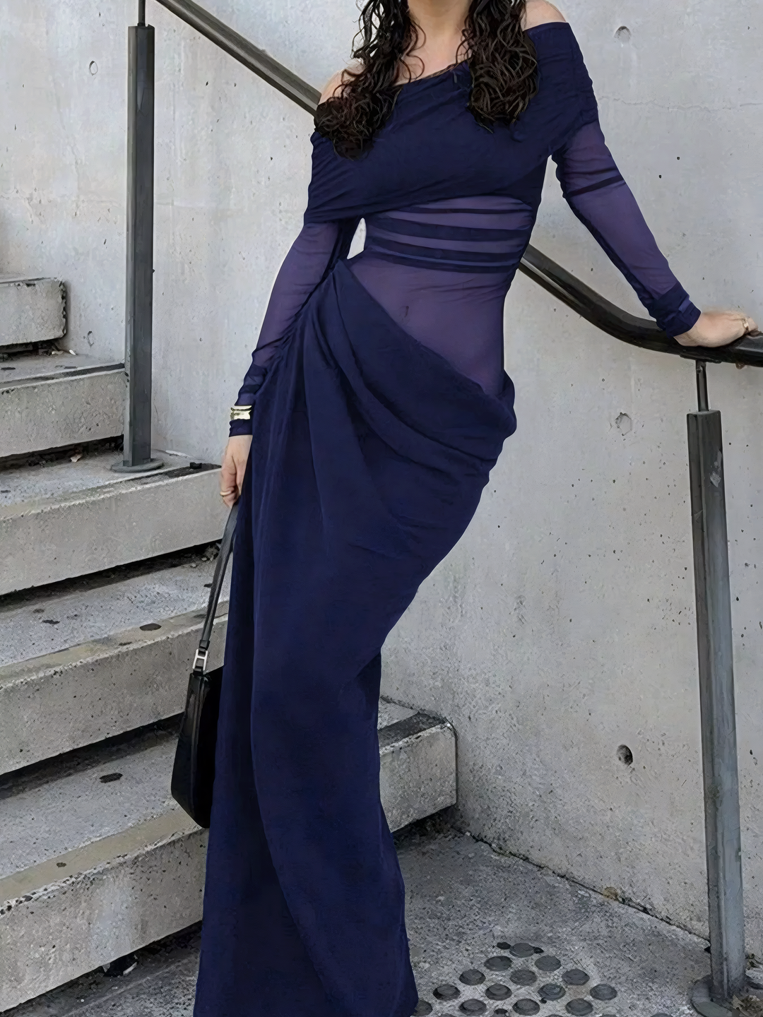 Off-Shoulder Long Sleeve Ruched Bodycon Maxi Dress