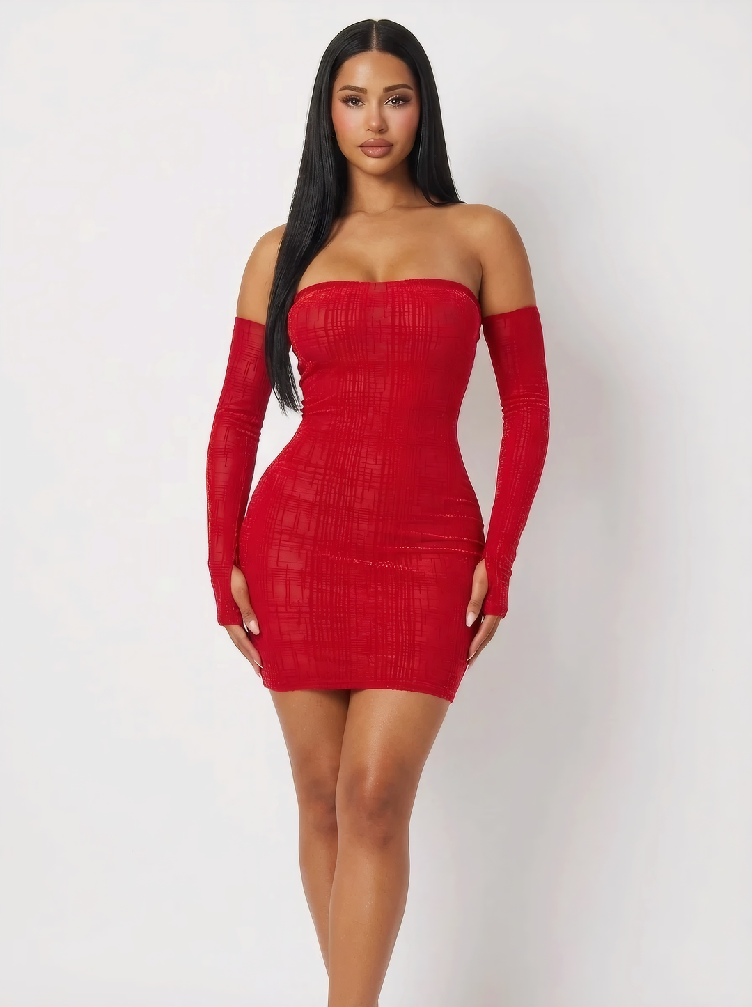 Burn-out Mesh Dress With Thumb Hole Arm Sleeves