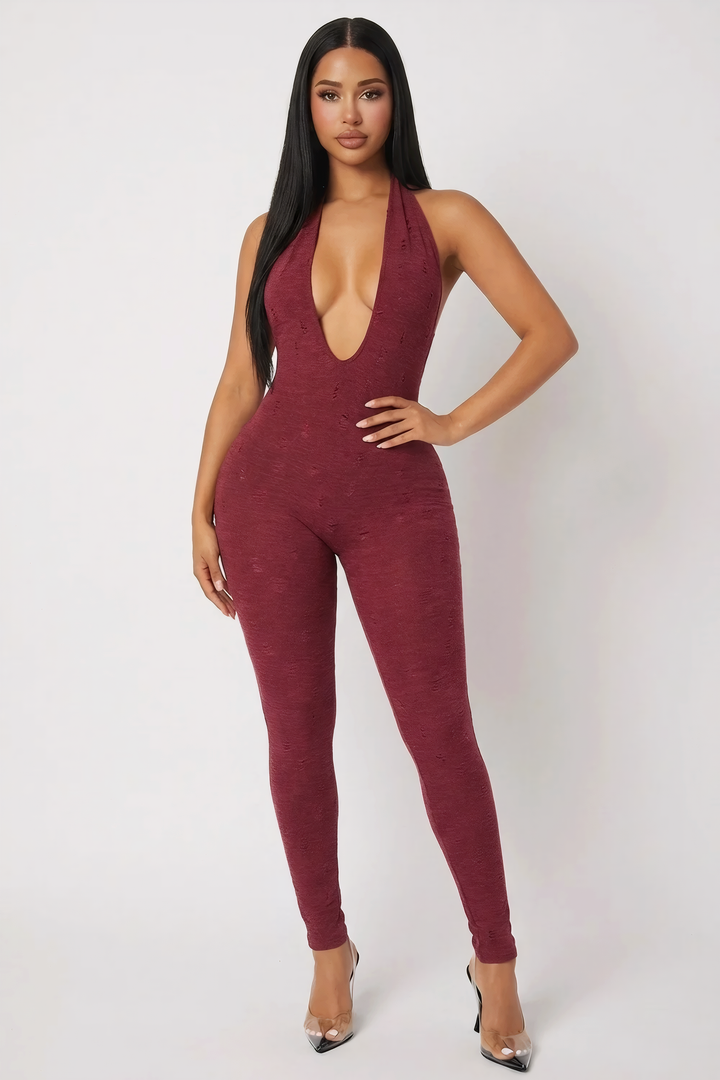 Distressed Halter Jumpsuit