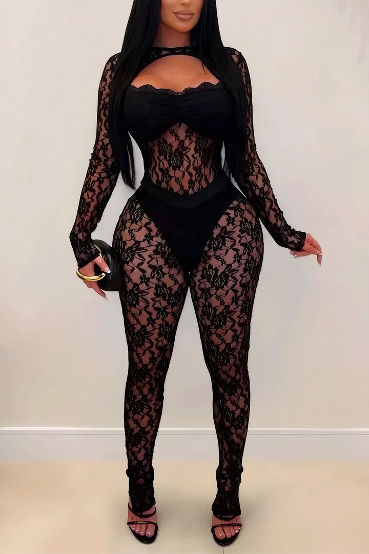 Lace Overlay Jumpsuit With Cutout Detail