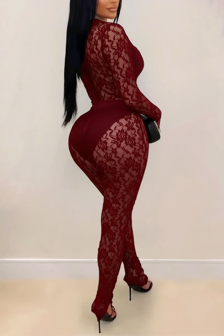 Lace Overlay Jumpsuit With Cutout Detail