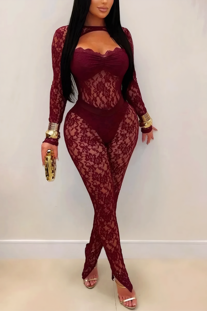 Lace Overlay Jumpsuit With Cutout Detail