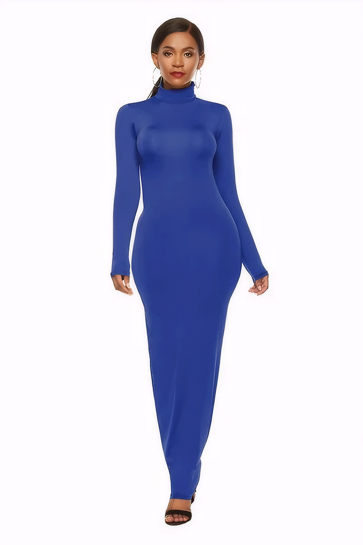 Mock Neck Long Sleeve Maxi Slim Dress