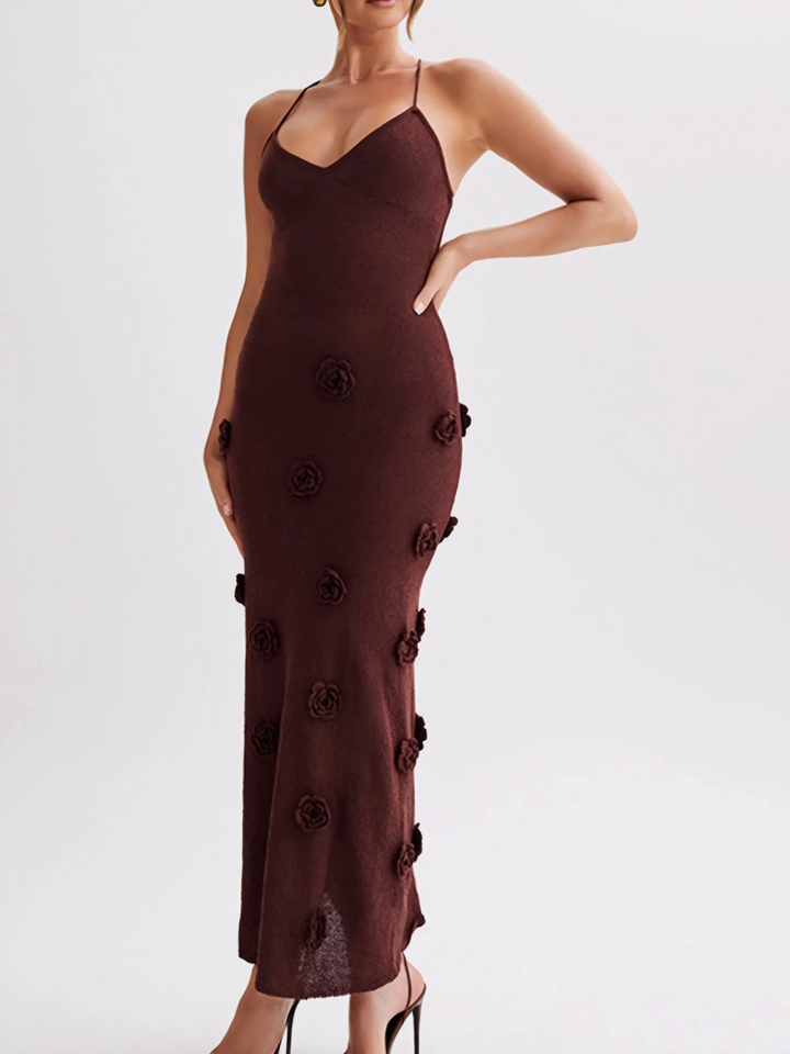 Floral Applique Spaghetti Strap Knit Dress