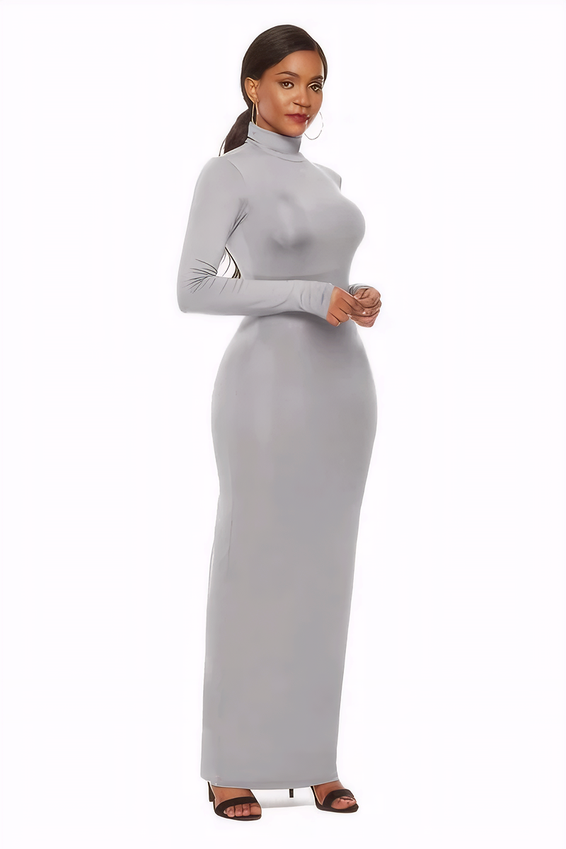 Mock Neck Long Sleeve Maxi Slim Dress