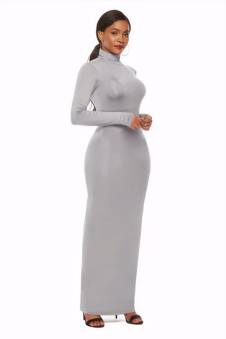 Mock Neck Long Sleeve Maxi Slim Dress