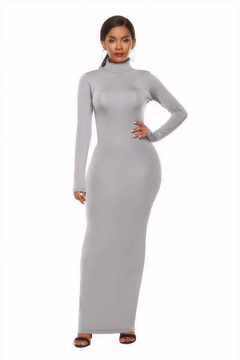 Mock Neck Long Sleeve Maxi Slim Dress