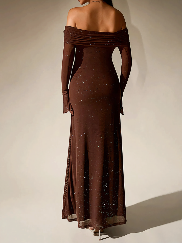 Glitter Off-Shoulder Maxi Dress