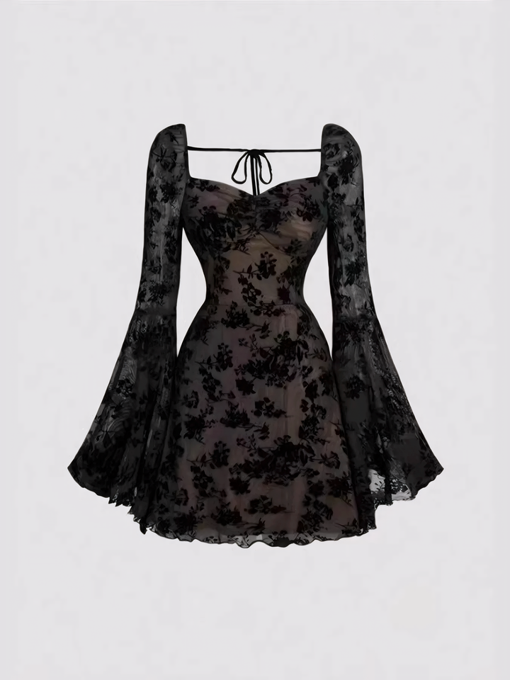 Lace Flare Sleeve Mini Dress