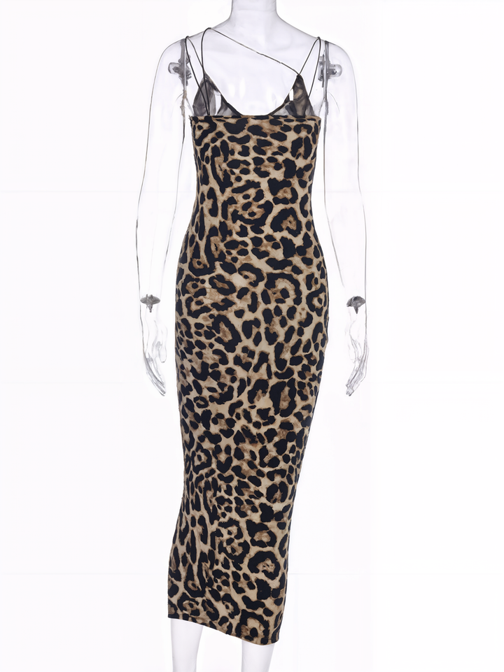 Leopard Print Spaghetti Strap Midi Dress