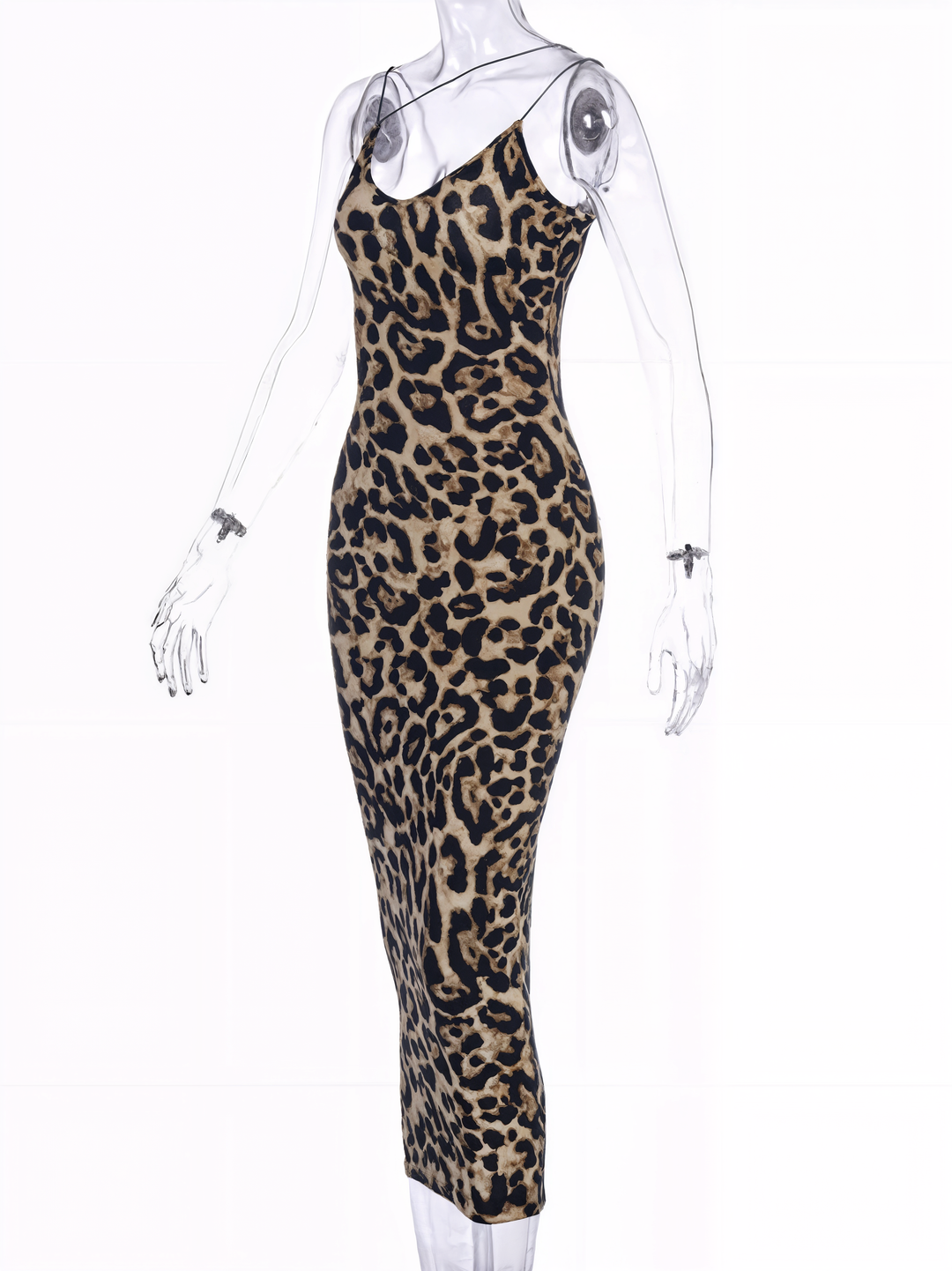 Leopard Print Spaghetti Strap Midi Dress