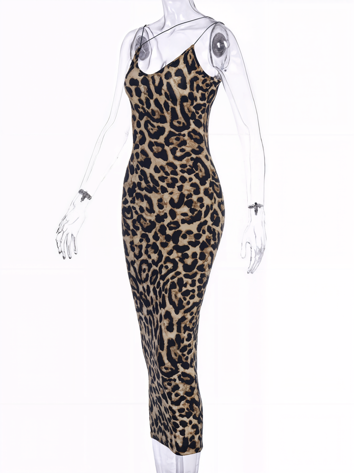 Leopard Print Spaghetti Strap Midi Dress