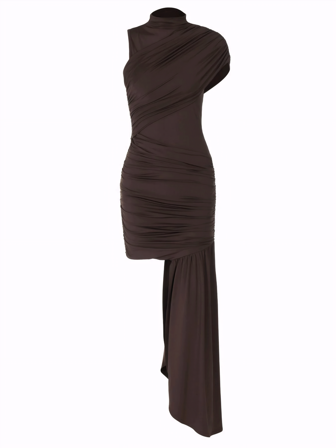 Asymmetrical Ruched Mock Neck Dress