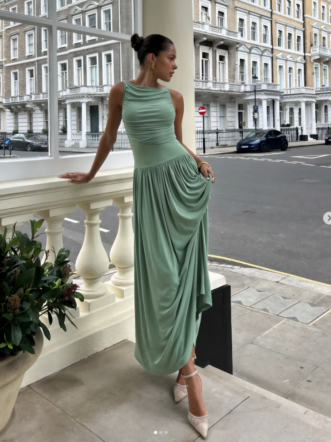 Ruched Sleeveless Maxi Dress