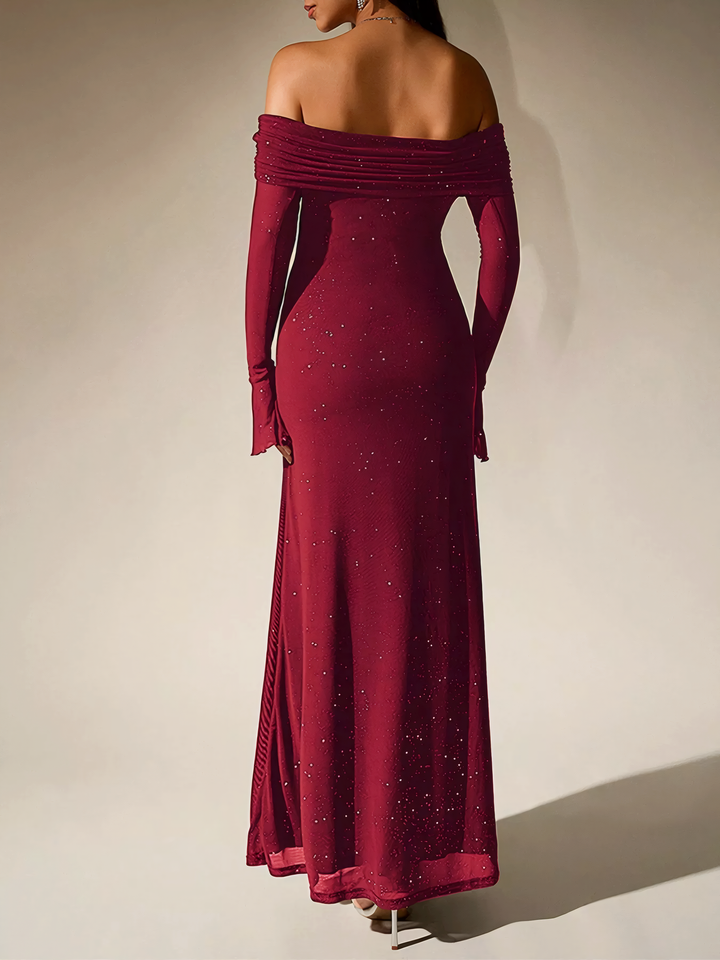 Glitter Off-Shoulder Maxi Dress