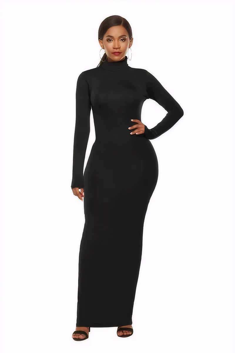 Mock Neck Long Sleeve Maxi Slim Dress