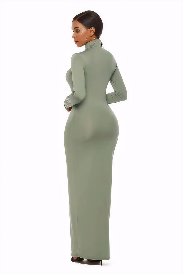 Mock Neck Long Sleeve Maxi Slim Dress