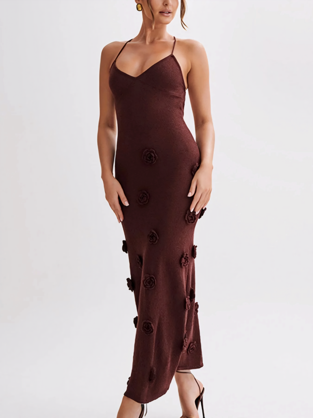 Floral Applique Spaghetti Strap Knit Dress