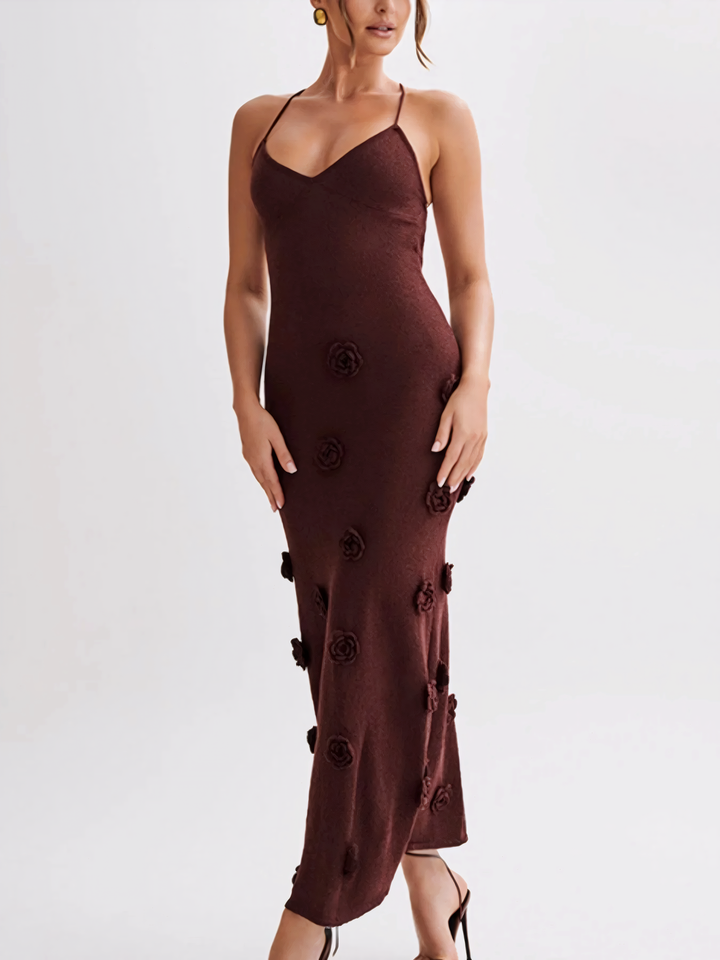 Floral Applique Spaghetti Strap Knit Dress