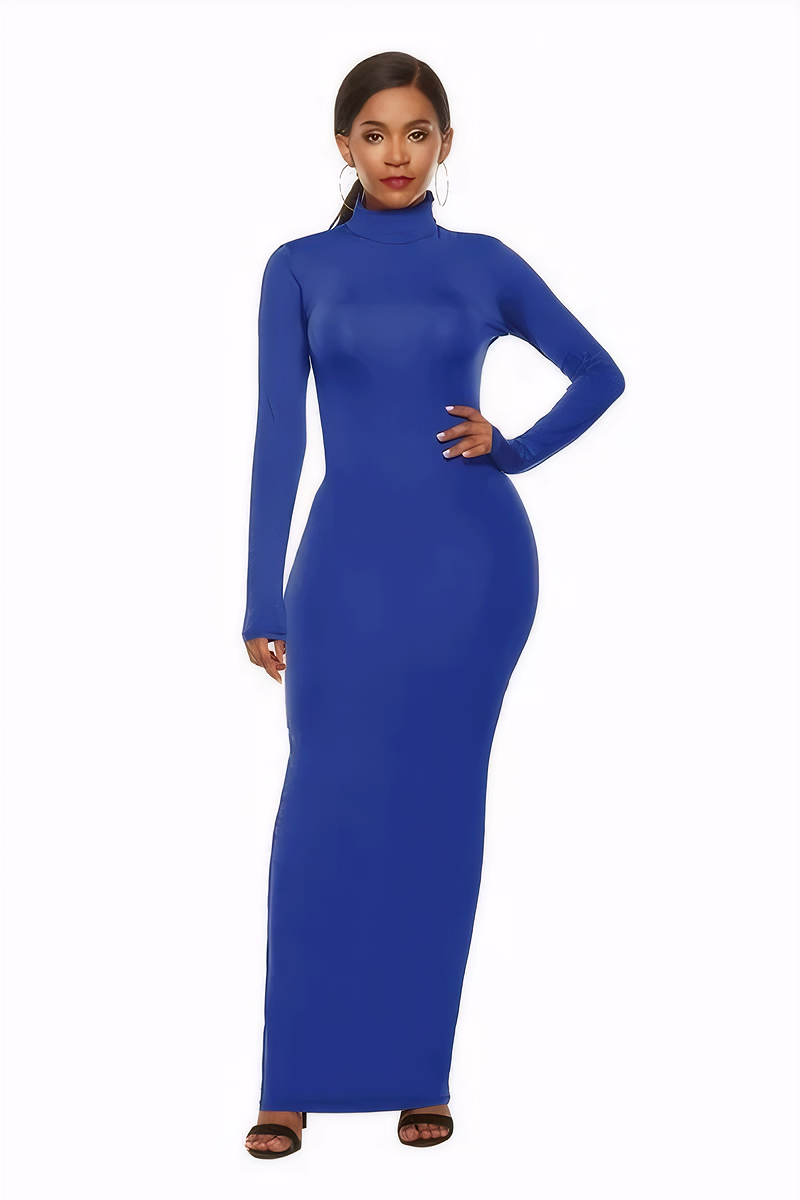 Mock Neck Long Sleeve Maxi Slim Dress