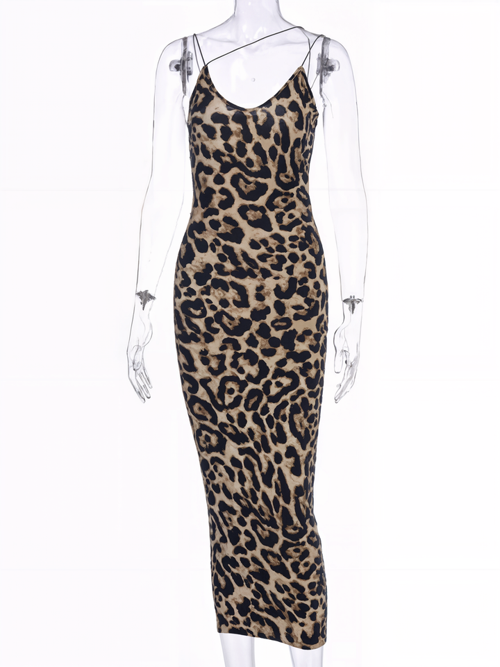 Leopard Print Spaghetti Strap Midi Dress