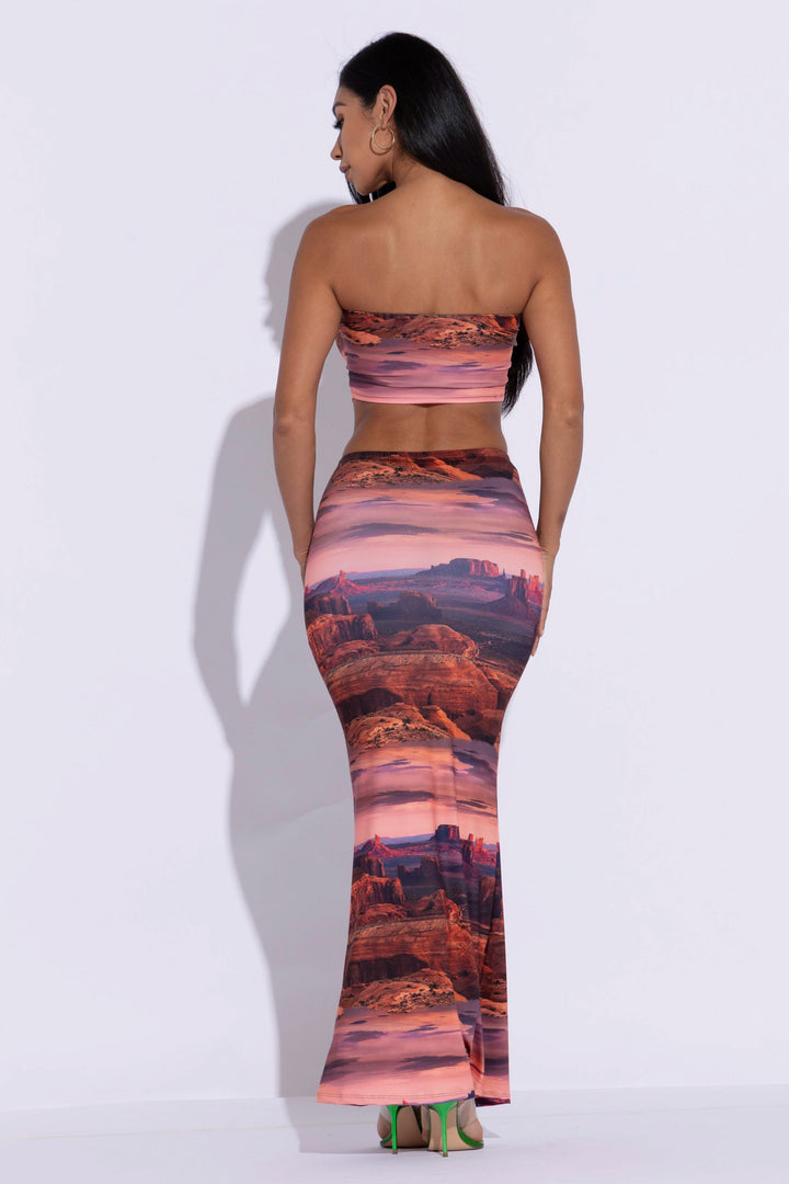 Printed Tube Top And Maxi Skirt