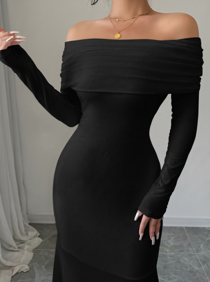 Off-Shoulder Long Sleeve Bodycon Maxi Dress