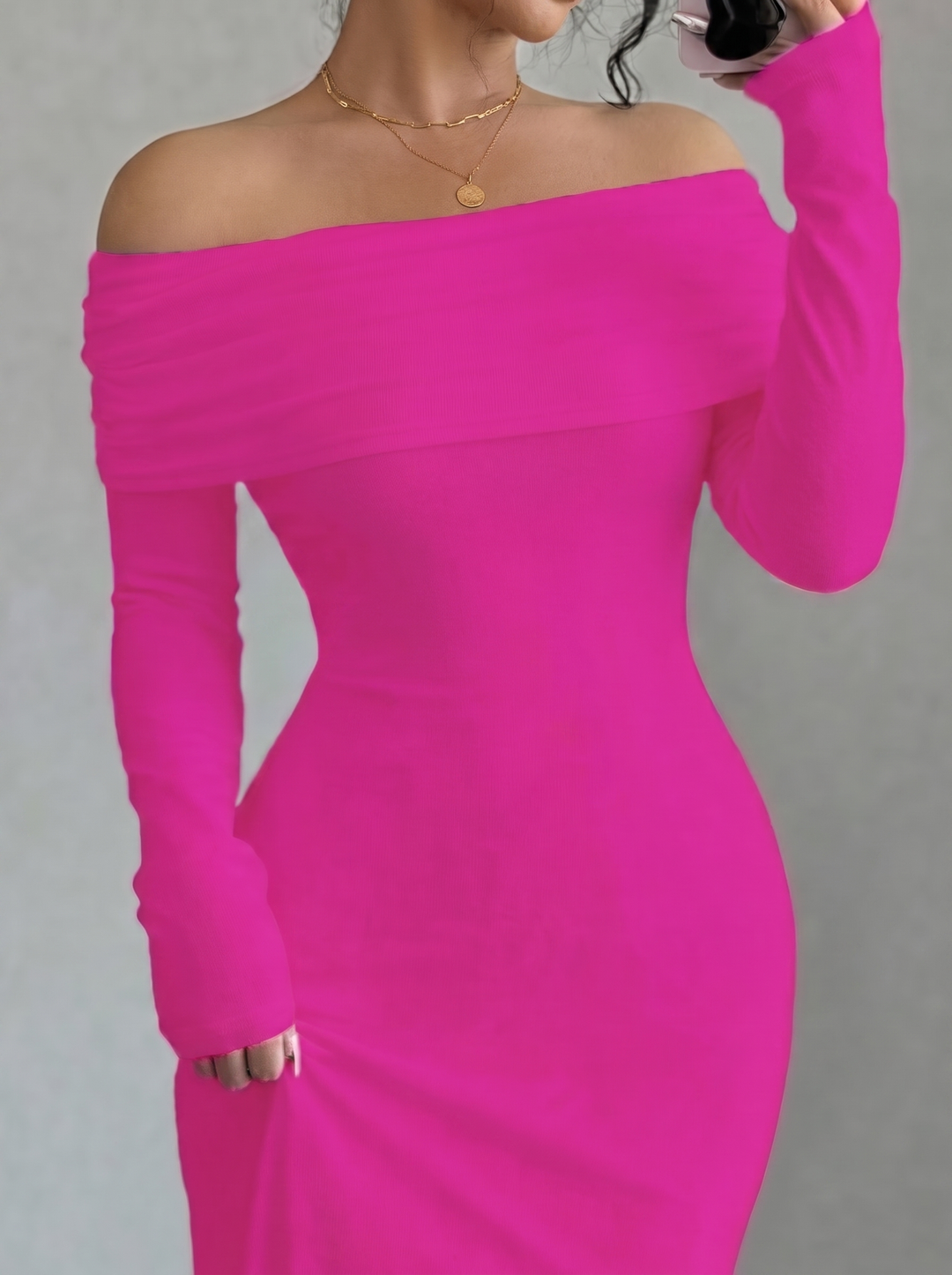 Off-Shoulder Long Sleeve Bodycon Maxi Dress