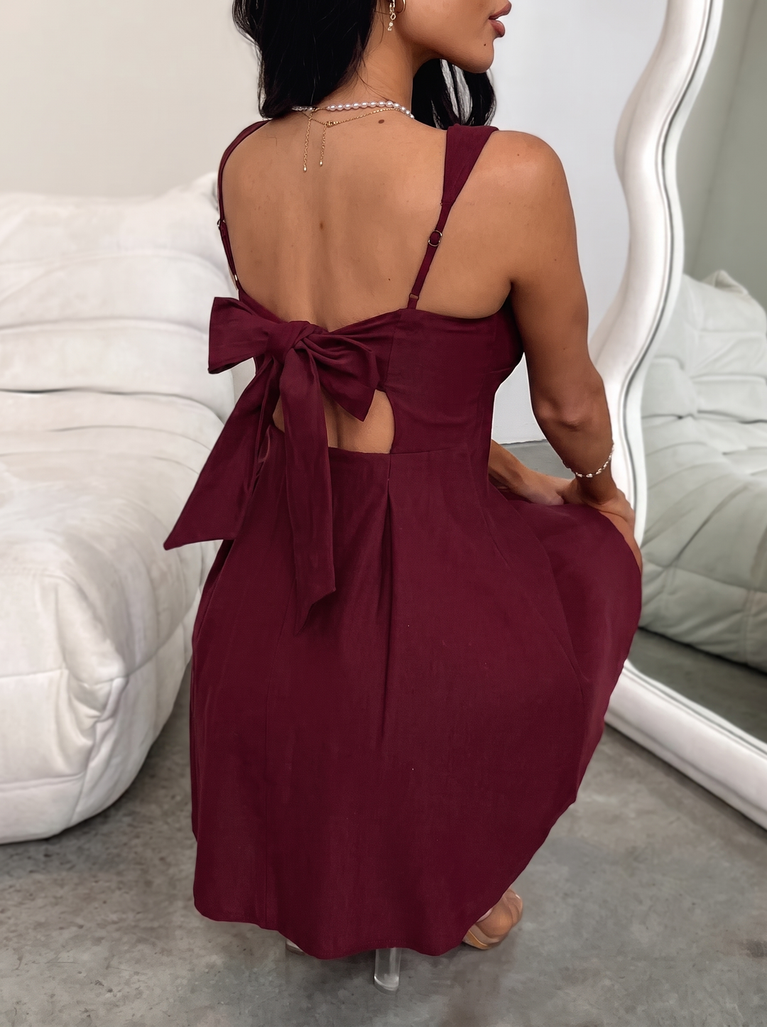 Devine Bow Back Square Neck Mini Dress