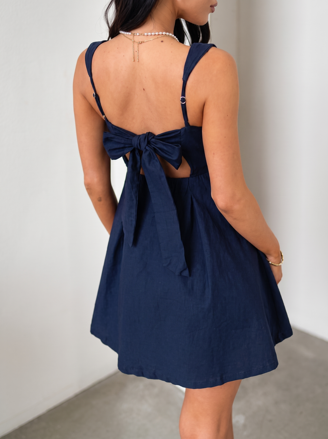 Devine Bow Back Square Neck Mini Dress