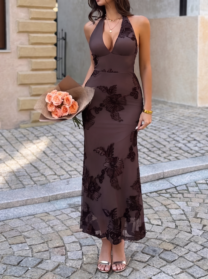 Lace Halter Neck Maxi Dress