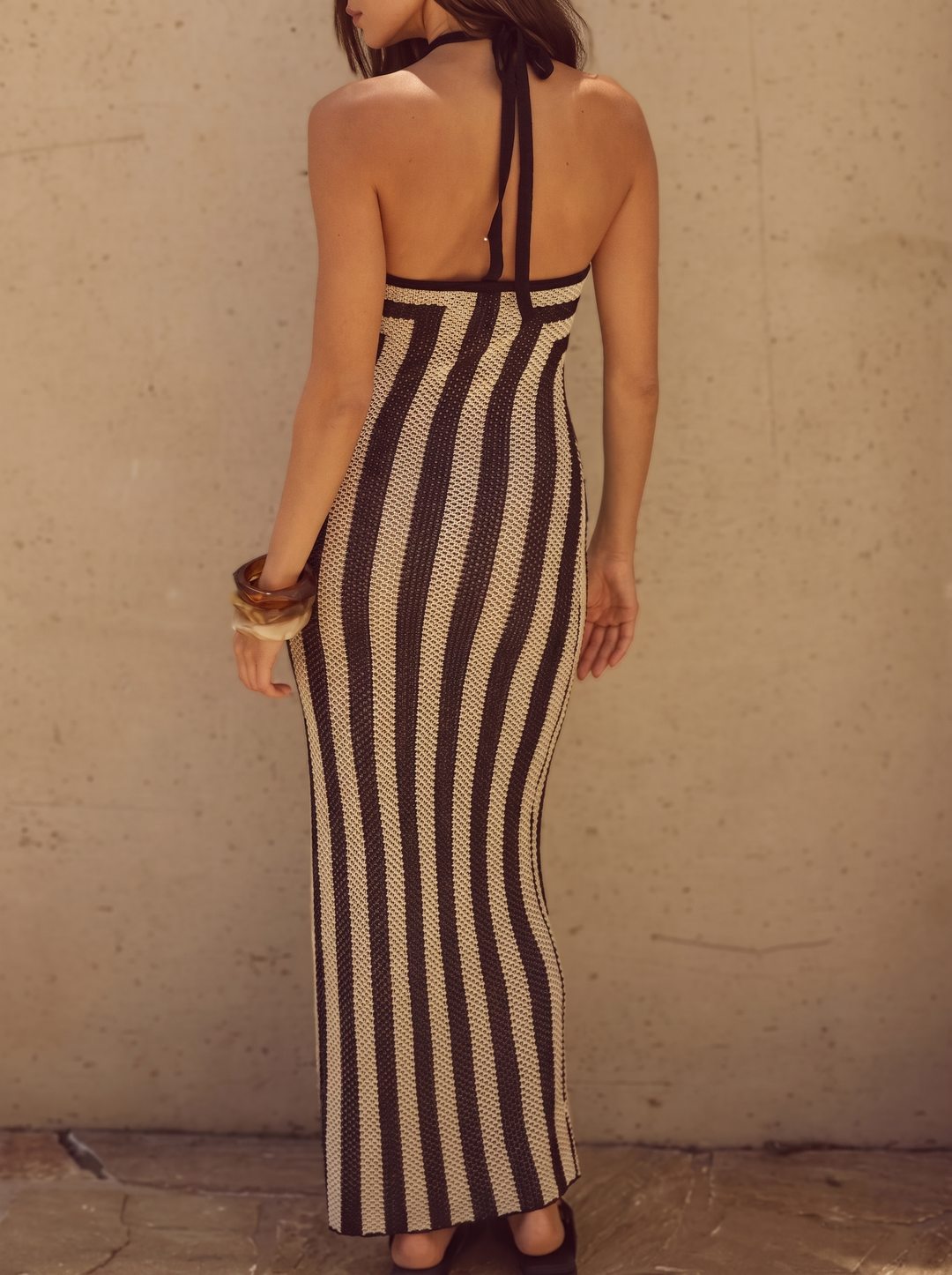 Slit Striped Halter Neck Dress