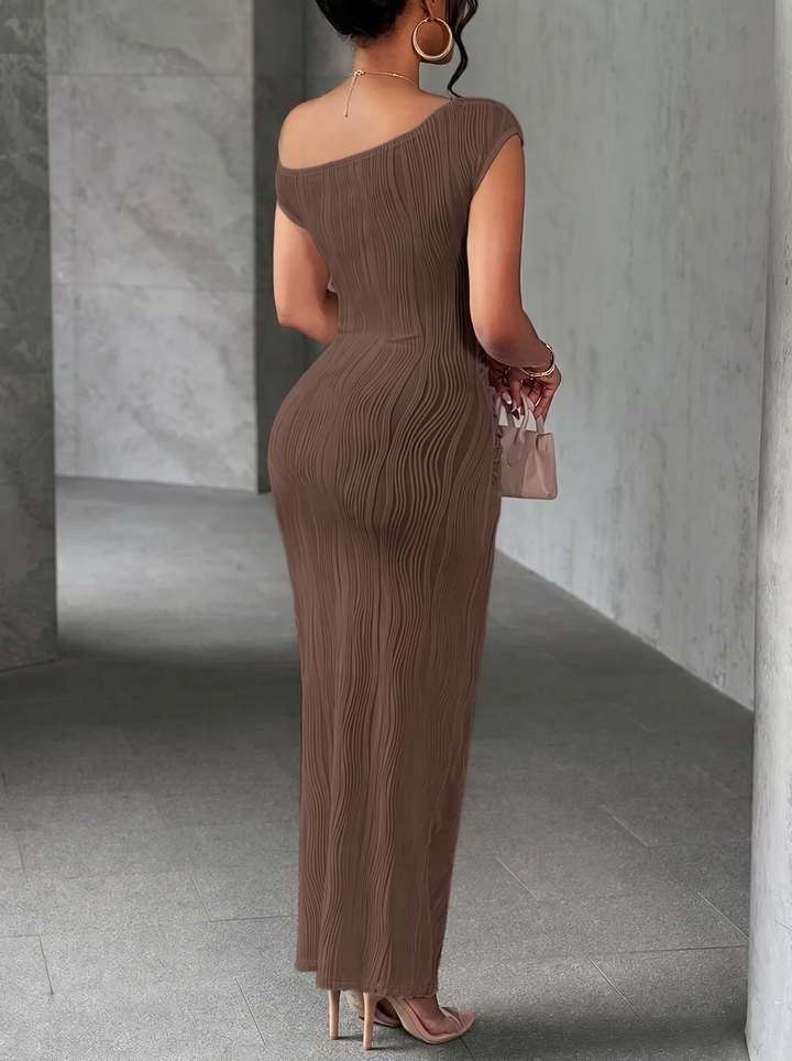 Textured Single Shoulder Bodycon Maxi Dress