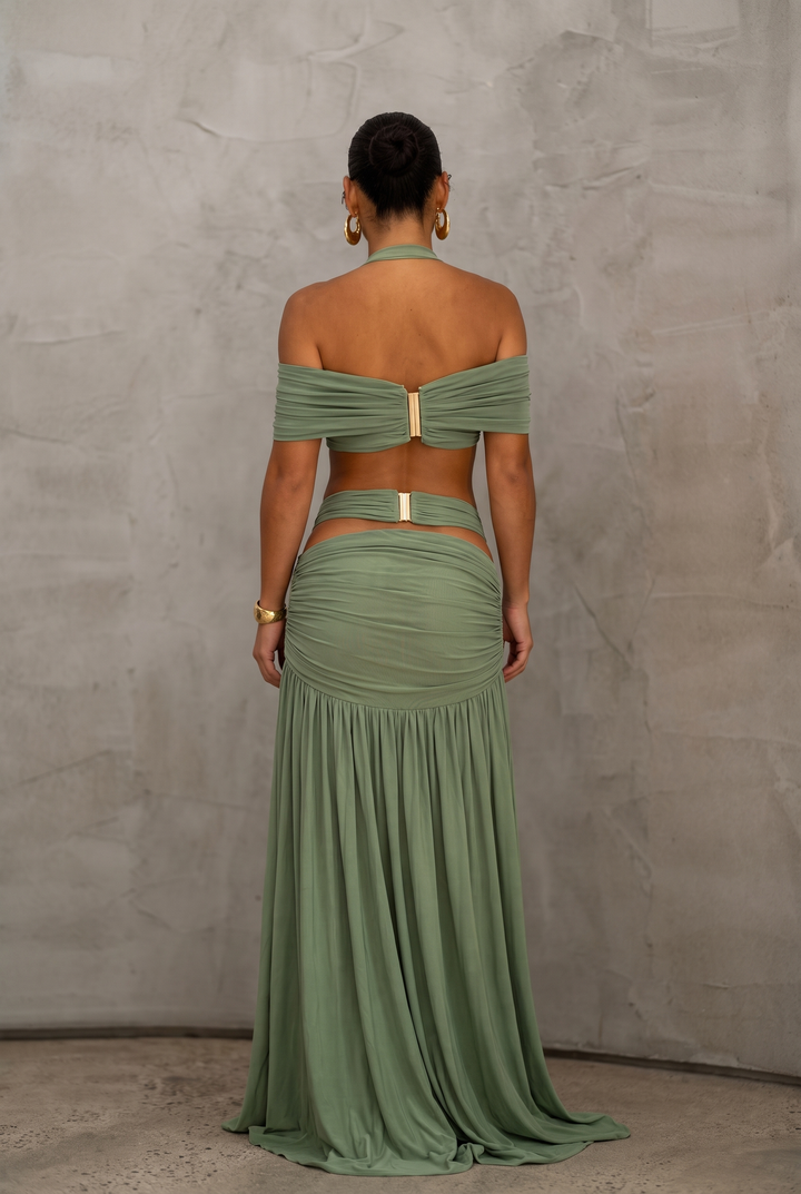 Ruched Cutout Halter Maxi Dress