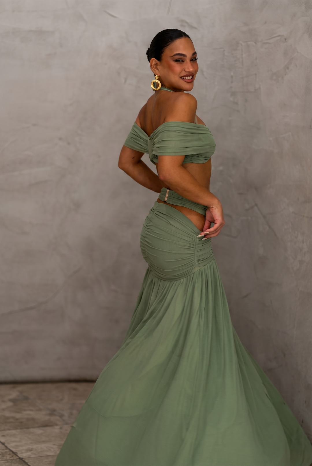 Ruched Cutout Halter Maxi Dress