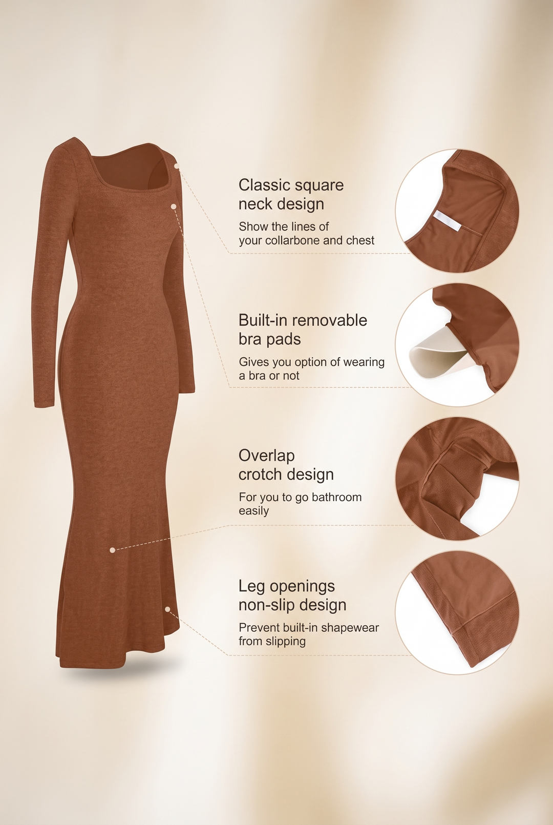 Basic Bae Built-In Shapewear Square Neck Long Sleeve Maxi Dress