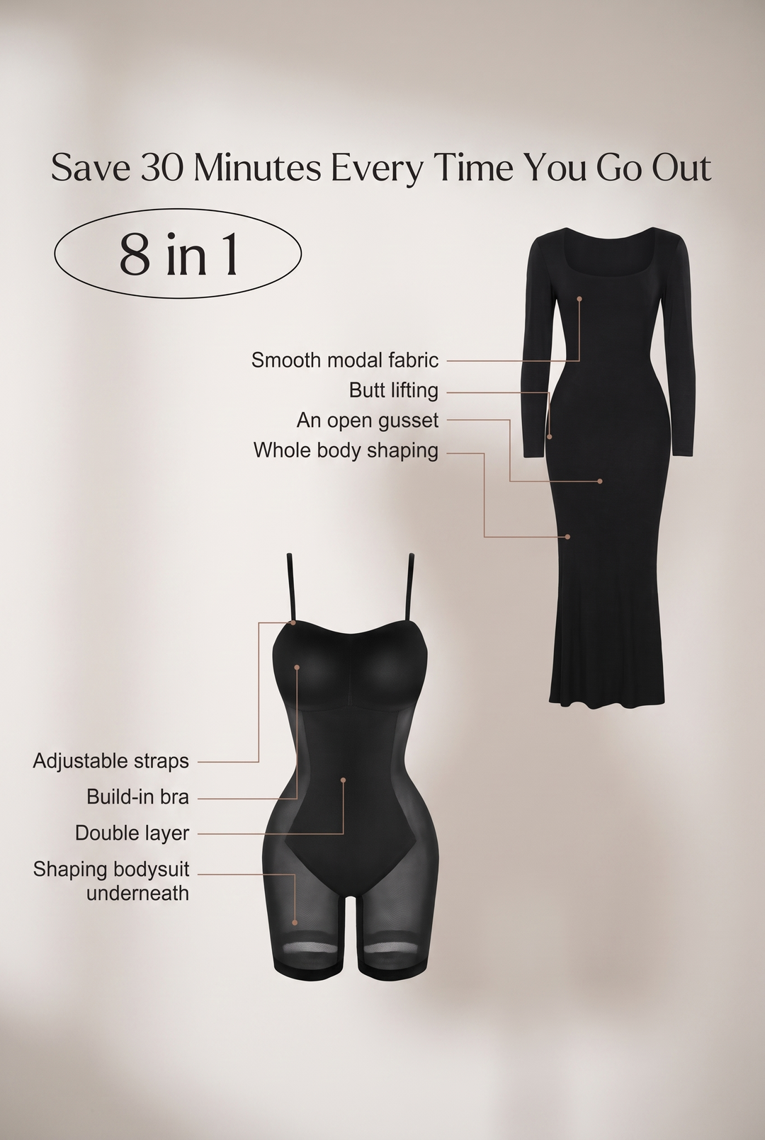 Basic Bae Built-In Shapewear Square Neck Long Sleeve Maxi Dress