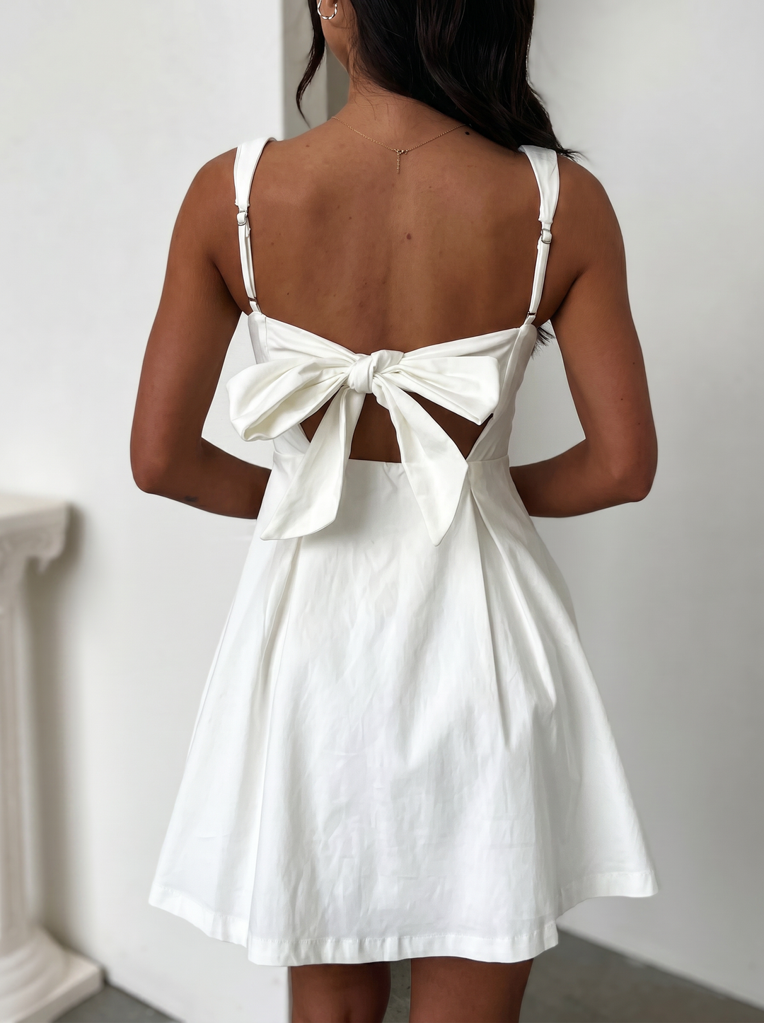 Devine Bow Back Square Neck Mini Dress